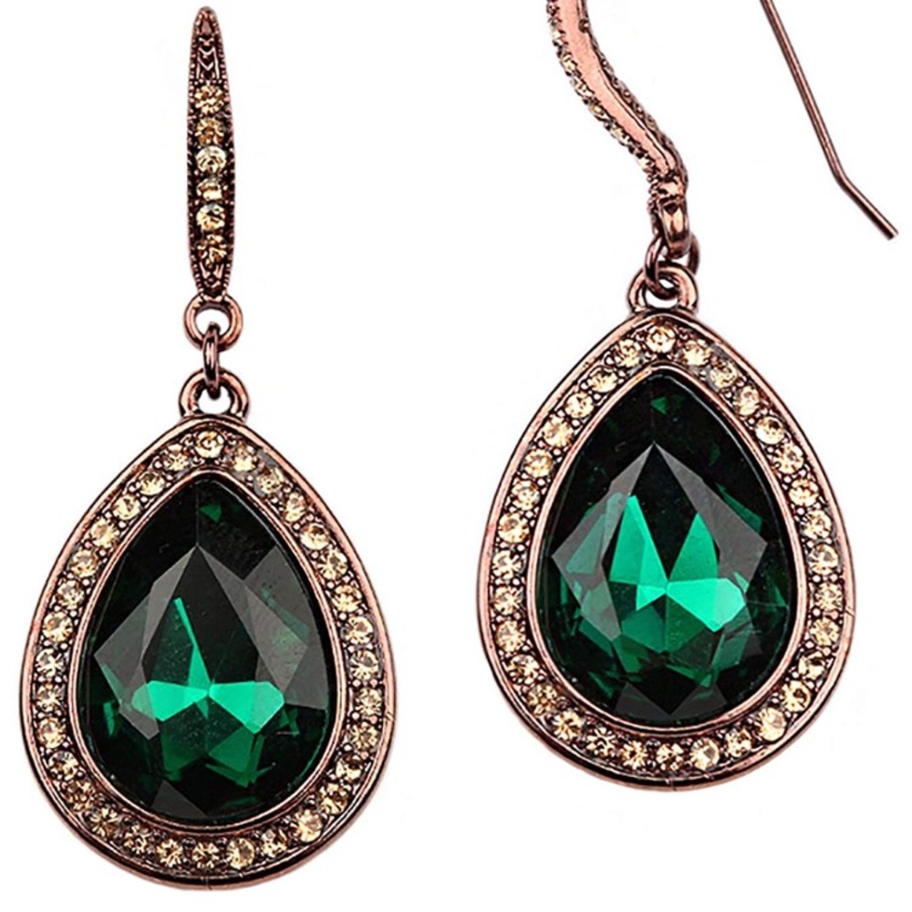 Emerald green teardrop Crystal Rhinestone Earrings